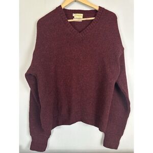 Vintage Parkton Men's 100% Wool 2 Ply V-Neck Sweater Pullover Maroon Size Large